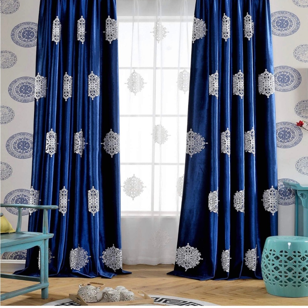 Blue velvet drapes. 4 panel set